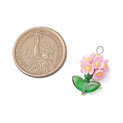 ガラスシードビーズの花のペンダント  樹脂と真鍮の金具付き  パールピンク  25x14x13mm  穴：3x2.5mm&nbsp;X1-PALLOY-MZ00521-05