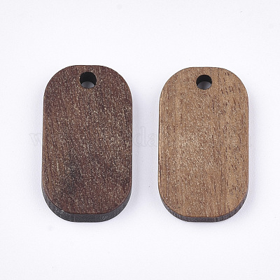 ウォールナットウッドペンダント  角丸長方形  サドルブラウン  20.5x11.5x2.5~3mm  穴：1.8mm&nbsp;WOOD-S054-33-1