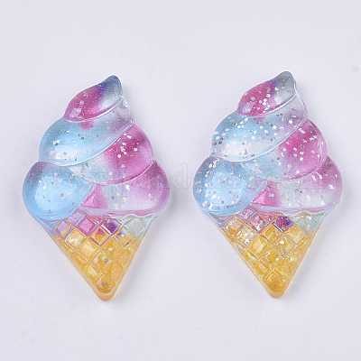 樹脂カボション  グリッターパウダー付き  アイスクリーム  カラフル  34.5x21.5x7mm&nbsp;CRES-T019-08-1