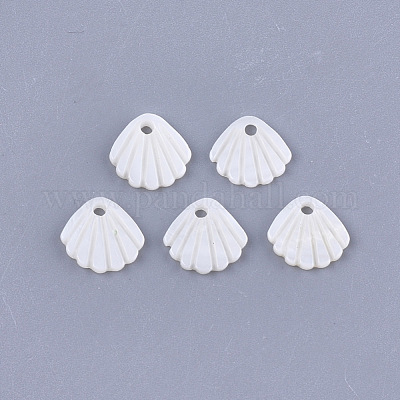 淡水シェルペンダント  ホタテ貝  乳白色  10x11x1.5mm  穴：1.5mm&nbsp;SHEL-T012-62-1