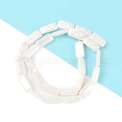 電気めっきシェルパールビーズ連売り  ホワイト  長方形  15~16x7.5~8x3.5~4mm  穴：1mm  約26個/連  15.94インチ（40.5cm）&nbsp;BSHE-C007-C01-01-1