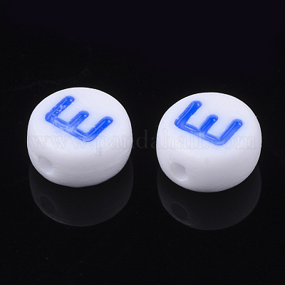 初期のアクリルビーズ  水平穴  フラットラウンド  ミックスカラー  文字.e  7x3.5~4mm  穴：1.2mm  約3700個/500g&nbsp;OACR-E001-20E-1