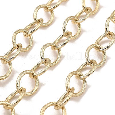 アルミアズキチェーン  テクスチャー  溶接されていない  スプールで  ライトゴールド  18x14x2mm  約32.81フィート（10m）/ロール&nbsp;CHA-C002-08KCG-1