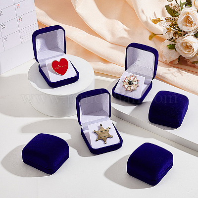 フロッキングバッジ収納ボックス  正方形  ブルー  5.8x5.3x3.5cm&nbsp;CON-WH0816-028-1