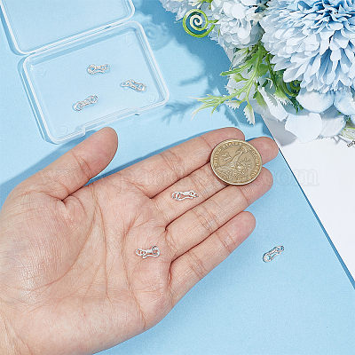 スターリングシルバーSフック留め金6個 丸カン付き 銀 10x4.5x2mm 穴