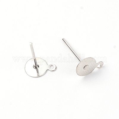 アイアン製スタッドピアスパーツ  カン付き  フラットラウンド  プラチナ  12x8x6mm  穴：0.8mm  ピン：0.5mm&nbsp;FIND-WH0072-93A-P-1