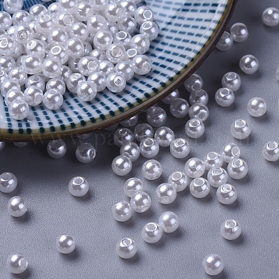 パール調アクリルビーズ  ラウンド  ホワイト  4mm  穴：1.4~1.5mm  約17000個/500g&nbsp;PACR-4D-1-1