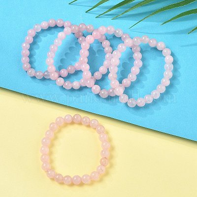 ナチュラルローズクォーツビーズストレッチブレスレット  ラウンド  染め  内径：2-1/8インチ〜2-3/8インチ（5.5~6cm）  ビーズ：8mm&nbsp;BJEW-K212-B-045-1
