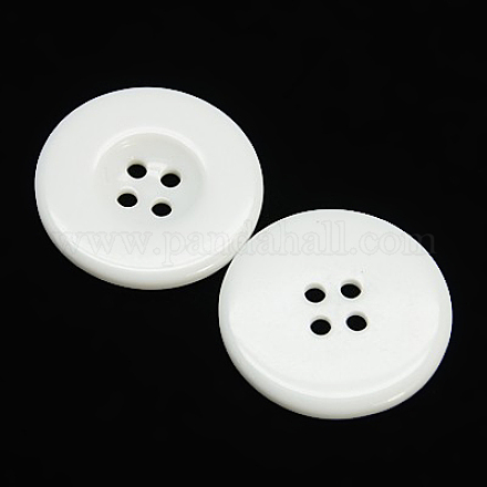 樹脂ボタン  染め  フラットラウンド  ホワイト  34x4mm&nbsp;RESI-D033-34mm-01-1