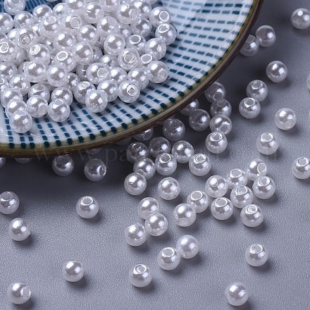 パール調アクリルビーズ  ラウンド  ホワイト  4mm  穴：1.4~1.5mm  約17000個/500g&nbsp;PACR-4D-1-1