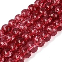 クラックル透明ガラスビーズ連売り  ロンデル  ファイヤーブリック  9.5~10x6.5~7.5mm  穴：1.4~1.6mm  約53~54個/連  14.57~14.96''（37~38センチメートル）&nbsp;GLAA-N074-02B-04