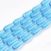 透明ガラスビーズ連売り  多面カット  ティアドロップ  ライトスカイブルー  9~10x4mm  穴：1mm  約70~72個/連  63~67cm&nbsp;X-GLAA-T009-004B