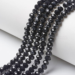 オペークソリッドカラーガラスビーズ連売り  多面カット  ロンデル  ブラック  4x3mm  穴：0.8~1mm  約105~110個/連  38~39cm