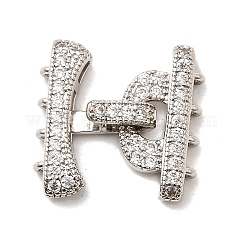 真鍮製マイクロペーブクリアキュービックジルコニアの留め金  スティック  プラチナ  19x18.5x5mm  穴：1.4mm