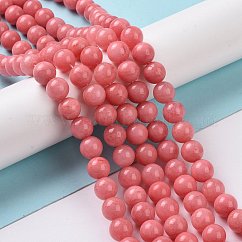 天然石マレーシアジェイドビーズ連売り  模造菱マンガン鉱  ラウンド  染め  鮭色  8mm  穴：1mm  約48個/連  15インチ