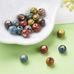 ファンシーはガラス張りの磁器のビーズをaantiqued  ラウンド  ミックスカラー  6mm  穴：1.5mm&nbsp;X-PORC-R401-M