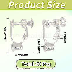 真鍮ネジクリップ式イヤリングコンバーター金具20個  スパイラルイヤークリップ  穴開けないイヤリング  銀  17x13x5mm  穴：0.6mm&nbsp;KK-SC0004-79