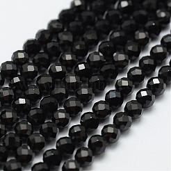 天然石ブラックスピネルビーズ連売り  多面カット  ラウンド  4mm  穴：0.5mm  約95個/連  14.96インチ（38cm）&nbsp;G-E366-07-4mm