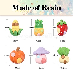30 個不透明樹脂模造食品カボション  野菜と果物の家  混合図形  ミックスカラー  17~25x17~27x10.5~15mm&nbsp;CRES-CJ0001-59