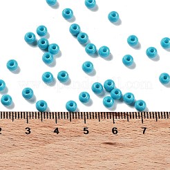 焼付塗装ガラスシードビーズ  ラウンド  ダークシアン  4x3mm  穴：1.2mm  約7650個/ポンド&nbsp;SEED-H002-I-A508