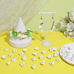 100個の手作りポリマークレイビーズ  花と冠  ホワイト  12~15x12~15x10~12mm  穴：1.2~2mm&nbsp;CLAY-PH0002-17