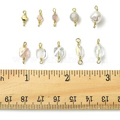 20個、10種類のファセット加工の透明ガラス製オーバルコネクタチャームと天然瑪瑙（染色・加熱）ファセット加工のラウンドリンク  真鍮ワイヤーループ付き  18KGP本金メッキ  ラックめっき  長持ちメッキ  混合図形  11.5~17x4~8x2.5~8mm  穴：1~1.8mm  2個/スタイル&nbsp;KK-FS0001-91