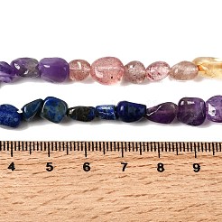 天然ストロベリークォーツ、シトリン、アメジスト、グリーンアベンチュリン、ラピスラズリのビーズ連売り  ナゲット  タンブルストーン  5~14x4~10x4~8mm  穴：0.8~1mm  約45~59個/連  15.75~16.34インチ（40~41.5cm）&nbsp;G-L610-B15-01