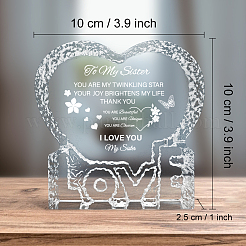 ハートと文字のK9ガラスの置物  ホームオフィスのデスクトップ装飾用  透明  100x100mm&nbsp;DJEW-WH0026-004