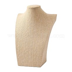 木製模造黄麻布のネックレスディスプレイで覆われて  小麦  25x18.5x9.4cm&nbsp;NDIS-K001-B15