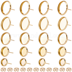 50個 5スタイル 304ステンレススチールスタッドピアス金具  カボションのセッティング  50個のイヤーナット付き  フラットラウンド  18KGP本金メッキ  トレイ：6~14mm  8~16x1.5~2mm  ピン：0.8mm  10個/スタイル&nbsp;STAS-BBC0009-96