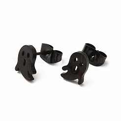 ハロウィンゴースト 304 ステンレススチール スタッドピアス 女性用  電気泳動黒  9x6mm  ピン：0.7mm&nbsp;EJEW-B019-04EB