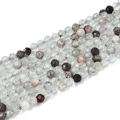 天然緑ロドライトクォーツ/ガーデンクォーツビーズ連売り  ラウンド  多面カット  2~2.5mm  穴：0.5mm  約165~166個/連  15.16~15.35''（38.5~39センチメートル）&nbsp;G-T143-01