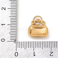 304ステンレススチールチャーム  ハンドバッグ  丸カン付き  ゴールドカラー  12x11.5x2.5mm  穴：4.5mm&nbsp;LS-STAS-I365-04G-02