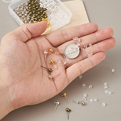 真鍮製ボールポストスタッドピアス金具  ループとプラスチック製のピアスキャッチ付き  ミックスカラー  15~15.2x5~7x4mm  穴：1~1.7mm  4色  30個/カラー  120個/箱&nbsp;KK-CD0001-04
