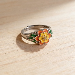 女性用調節可能な合金エナメル指輪  花  プラチナ  内径：15~20mm&nbsp;WGFF340-01
