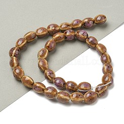手作り陶器ビーズ連売り  ロンデル  フラミンゴ  10.5~11.5x9~9.5mm  穴：1.5mm  約33個/連  14.57''（37センチメートル）&nbsp;PORC-B002-14