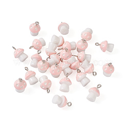 プラスチックチャーム  プラチナメッキ鉄ループ付き  水玉模様のキノコ  ホワイト  17.5x11.5x12mm  穴：1.5mm&nbsp;KY-TA0001-15G