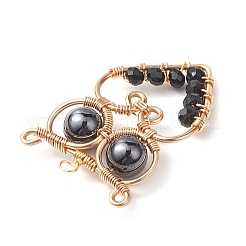 ガラスチャーム  銅線と  フクロウ  ゴールドカラー  ブラック  31~32x21x6.3mm  穴：1.7~2.2mm&nbsp;PALLOY-JF02718-01