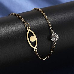 201 ステンレススチールアズキチェーンブレスレット  女性用ステンレススチールリンクブレスレット201個  ラインストーン付き  18KGP本金メッキ  目  6-3/4インチ（17.2cm）&nbsp;BJEW-H205-01B-G