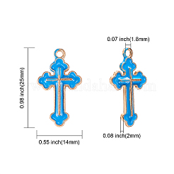 120本8色合金エナメルペンダント  クロス  ライトゴールド  ミックスカラー  25x14x2mm  穴：1.8mm  15個/カラー&nbsp;ENAM-CJ0001-84