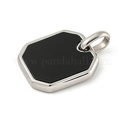 304ステンレスペンダント  黒のアクリルで  八角形チャーム  ステンレス鋼色  20x18x3mm  穴：3x5mm&nbsp;STAS-F307-08P