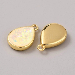 真鍮樹脂模造オパールペンダント  ティアドロップチャーム  ゴールドカラー  18x12x3mm  穴：1.5mm&nbsp;KK-WH0054-67G