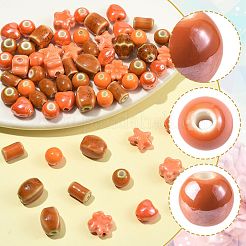 68個 12種類の手作り磁器ビーズ  光沢釉の磁器  オレンジ  8~14mm  穴：1.5~3mm&nbsp;PORC-FS0001-55