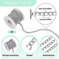 5mアルミカーブチェーン  溶接されていない  スプールで  プラチナ  10x6.5x1.5mm&nbsp;CHA-TA0001-34P