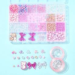DIYジュエリーキット  アクリルビーズを含む  ABSプラスチックパール調ビーズ  ガラスシードビーズ  合金エナメルチャーム  ピンク&nbsp;DIY-FS0003-71