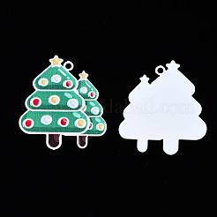 スプレープリント真鍮製ペンダント  プリント付き  クリスマスツリー  シーグリーン  31x27x0.4mm  穴：1.8mm&nbsp;LS-KK-Q281-003