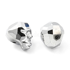 電気めっきガラスビーズ  メタリック性の  多面カット  スカル  銀  16x13x14~14.5mm  穴：1.6mm&nbsp;EGLA-A006-01A