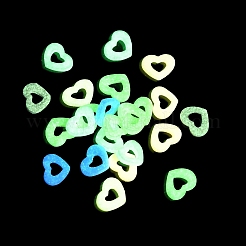 光る手作りポリマークレイカボション  中空の心  暗闇で光る  ミックスカラー  6~6.5x7~8x1~2mm  約9435個/500g&nbsp;PY-CBA5A20-18