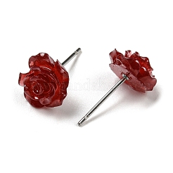 316 ステンレススチールピン付き樹脂製ローズフラワースタッドピアス  暗赤色  9~9.5x9~9.5mm&nbsp;EJEW-D070-01B