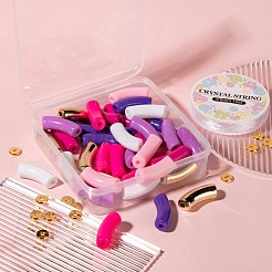 DIYジュエリー作成キット  カーブチューブccbプラスチックと不透明なアクリルビーズを含む  真鍮製スペーサービーズ  弾性水晶の線  ミックスカラー  チューブビーズ：42個/セット&nbsp;DIY-LS0003-83C